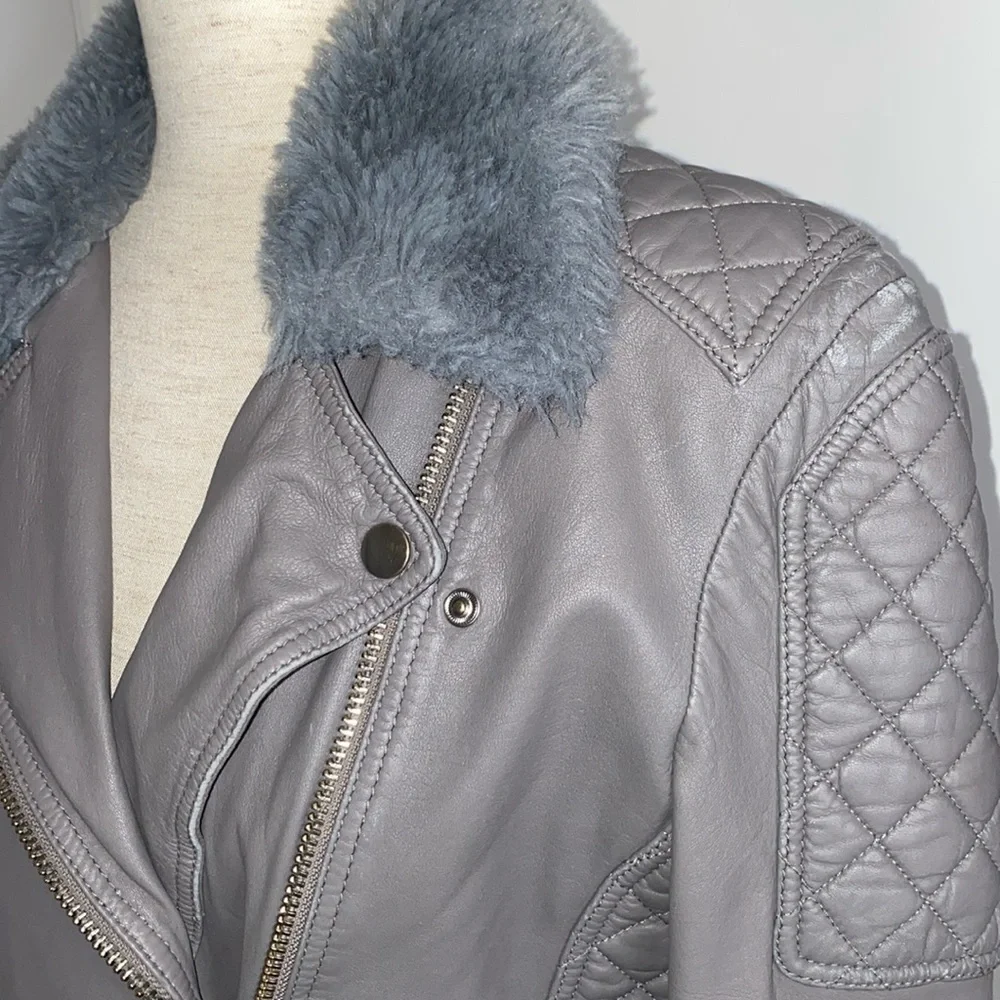 Samantha Sipos Gray Quilted Leather Biker Jacket size L